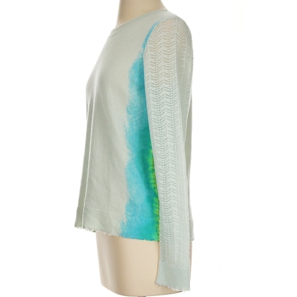 Lisa Todd 100% Cashmere Sweater Blue Green Ombre Pointelle Crewneck Chic Size XS - Picture 6 of 14